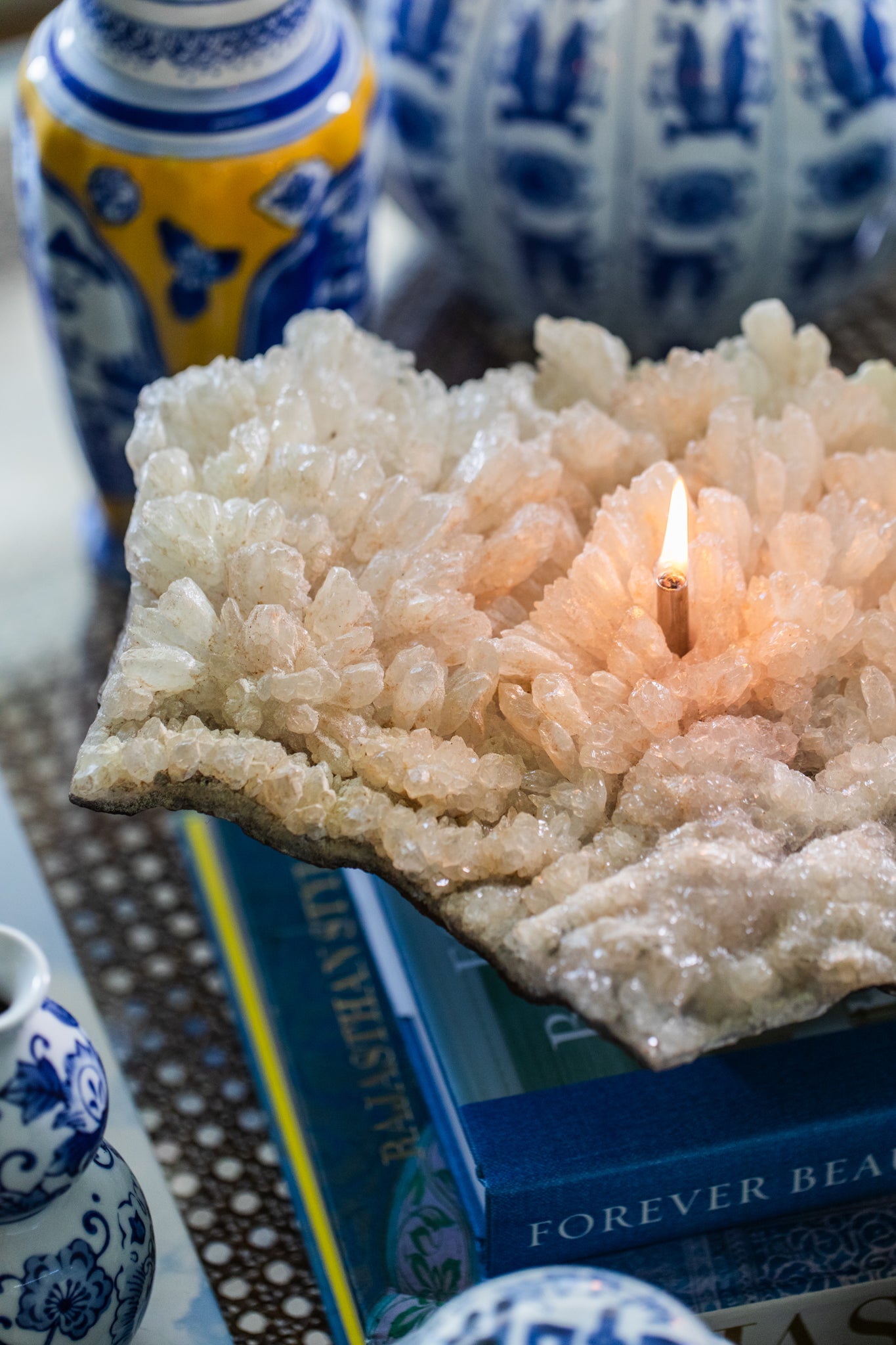 Creamy Calcite Centerpiece Oil Candle (2 wicks)