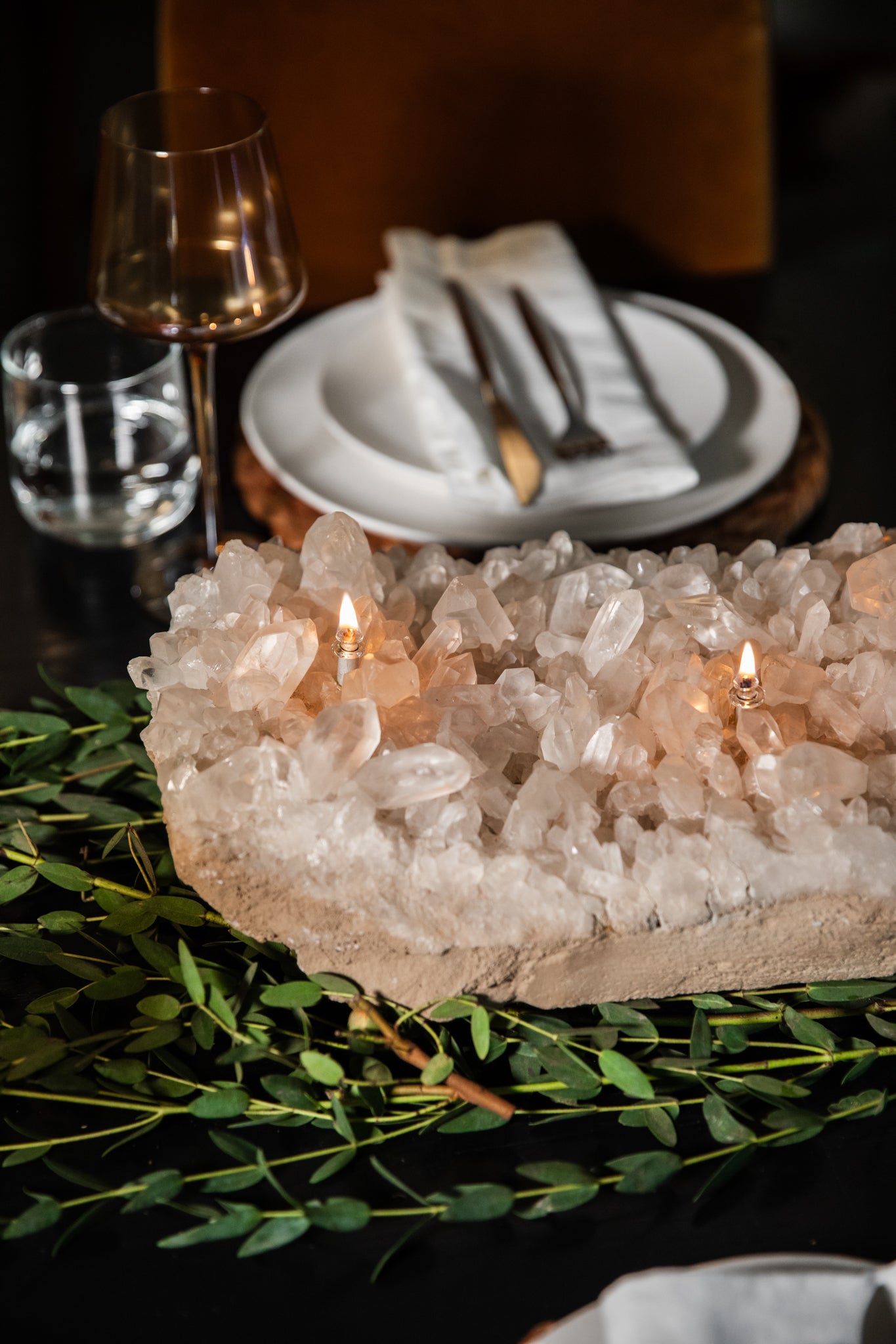 Crystal Quartz Cluster Oil Candle Centerpiece (3 Wicks)