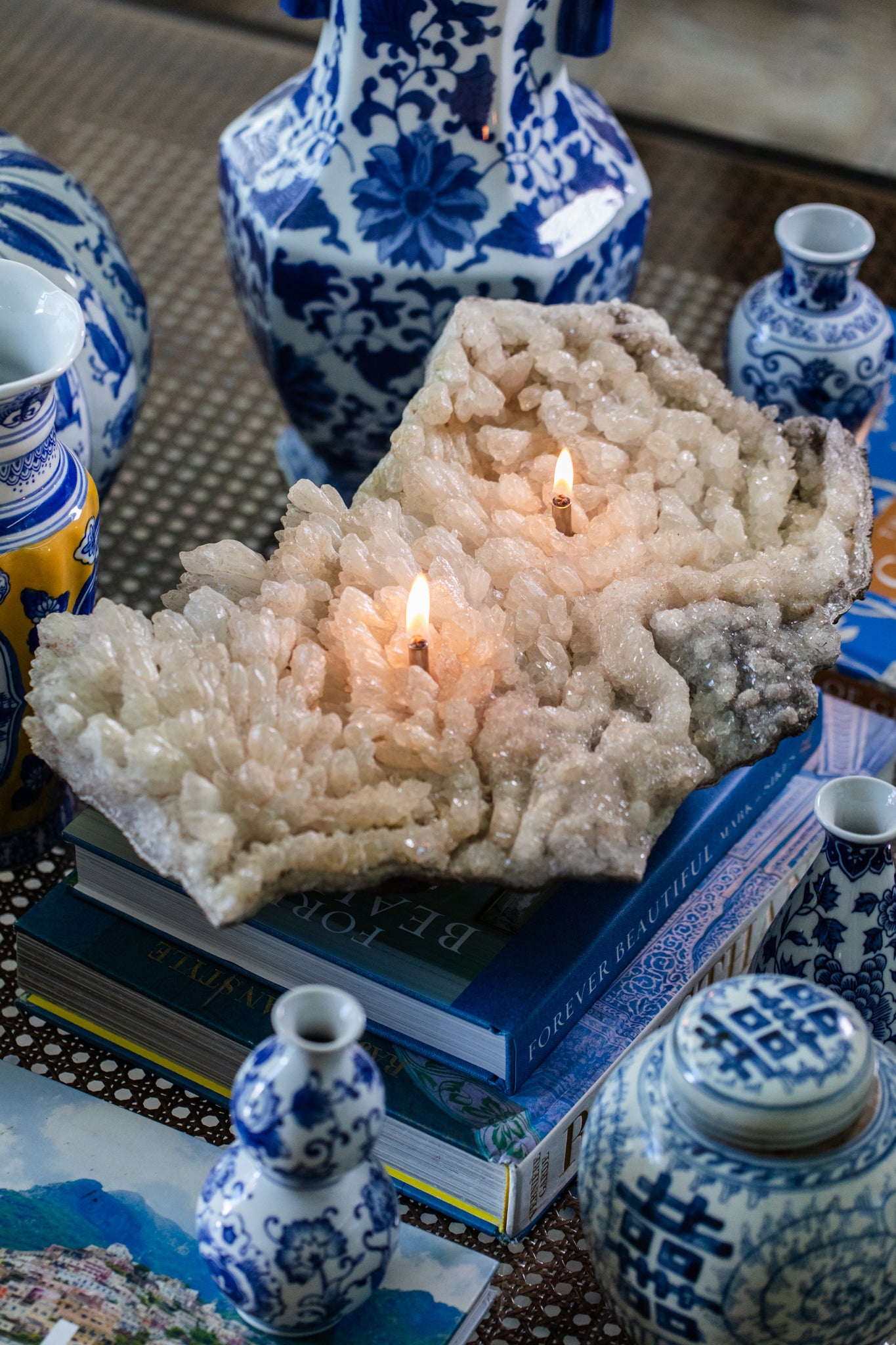 Creamy Calcite Centerpiece Oil Candle (2 wicks)