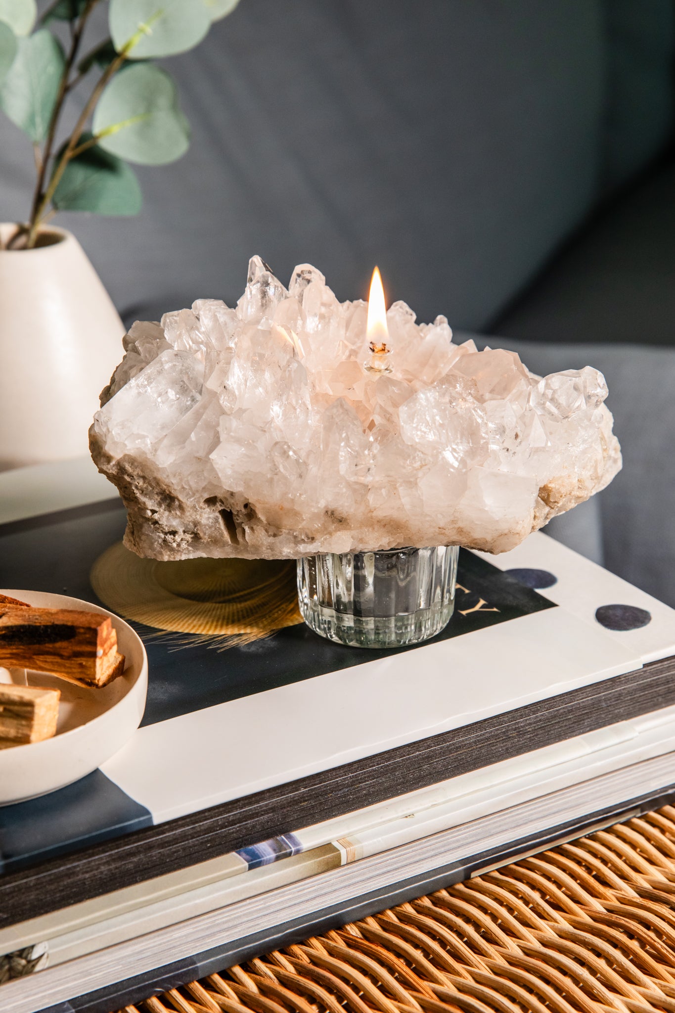 Crystal Quartz Cluster Oil Candle