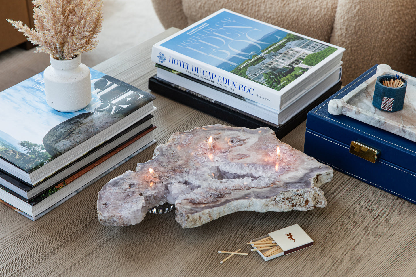 Pink Amethyst Oil Candle Centerpiece (3 Wicks)