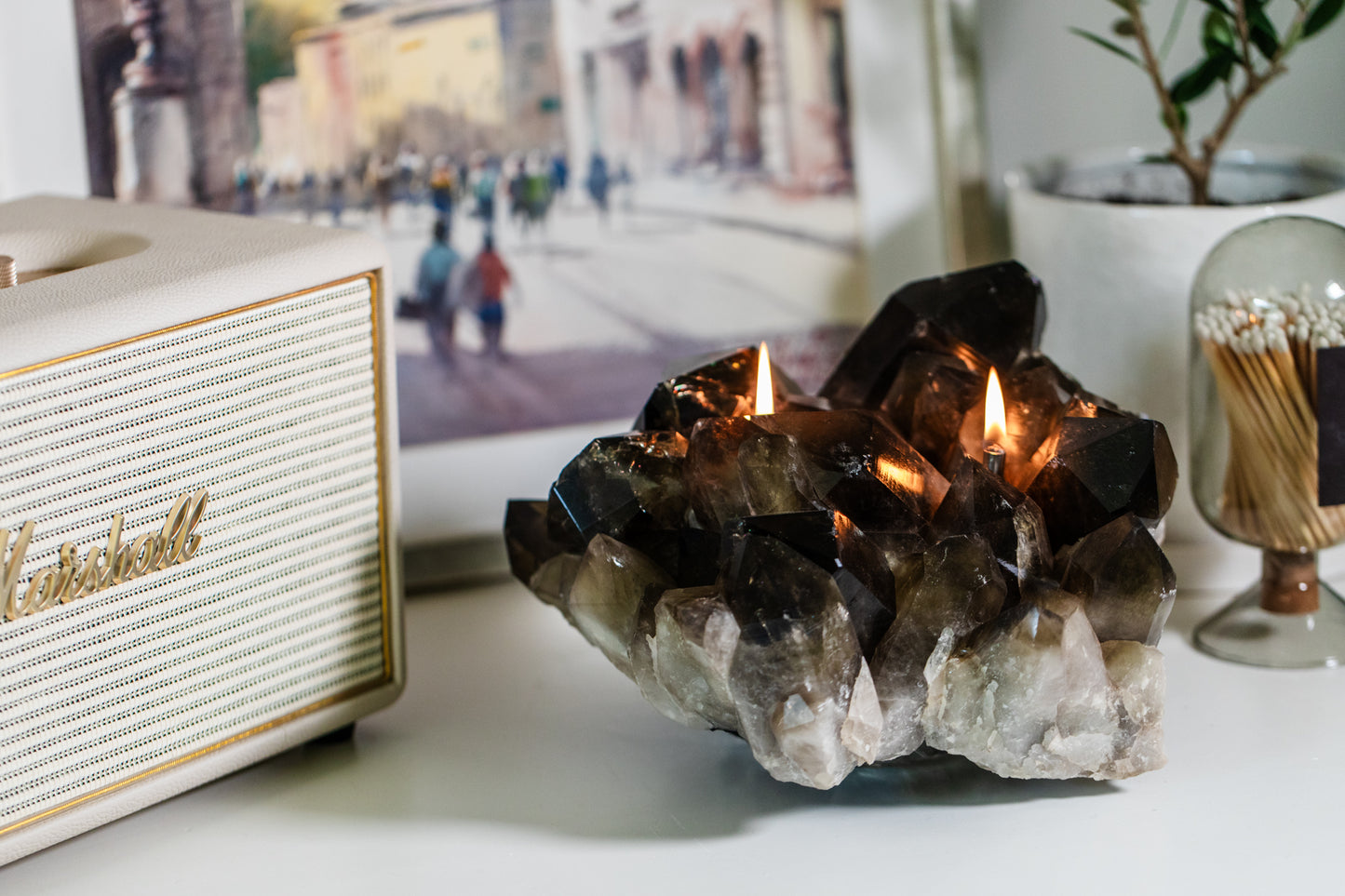 Smoky Quartz Cluster Oil Candle Centerpiece (2 Wicks)
