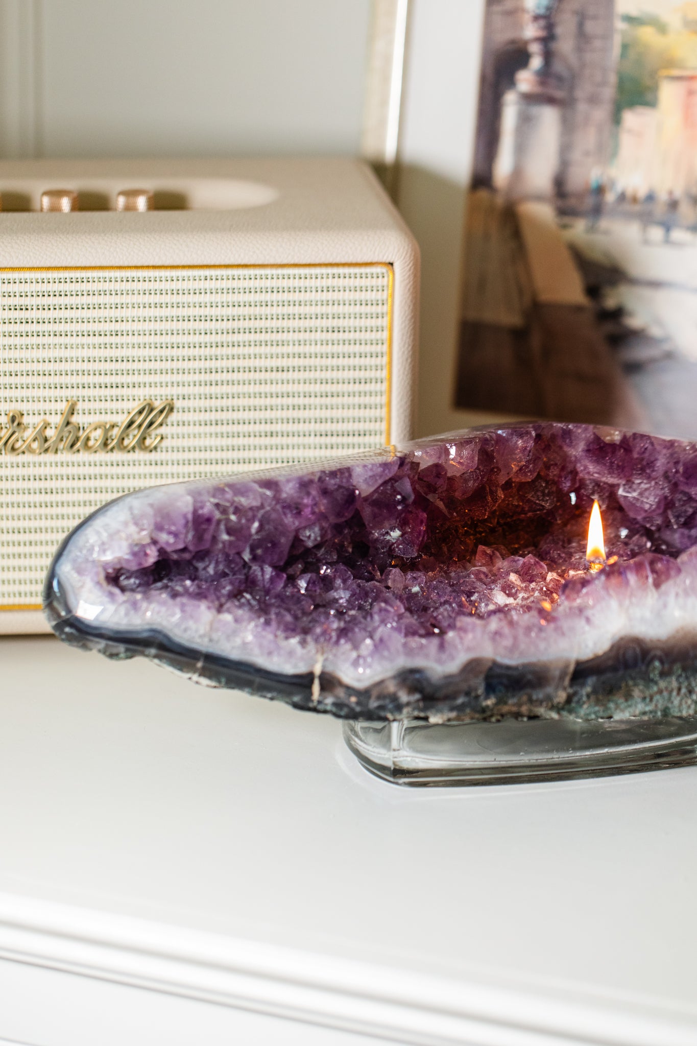 Polished Amethyst Oil Candle (Single Wick)