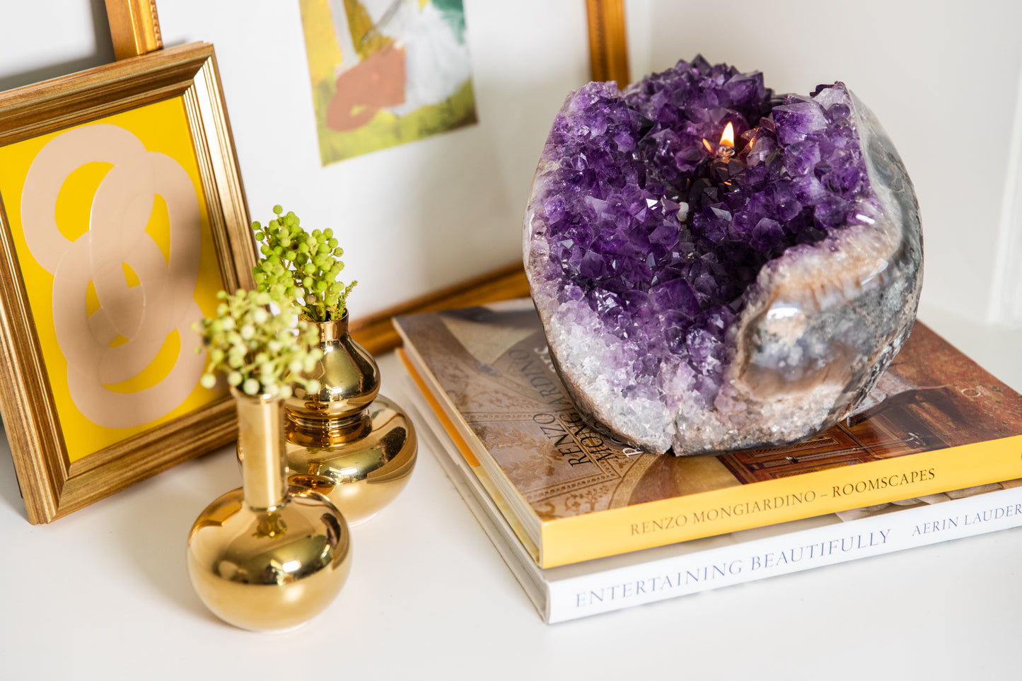 Polished Round Amethyst Oil Candle
