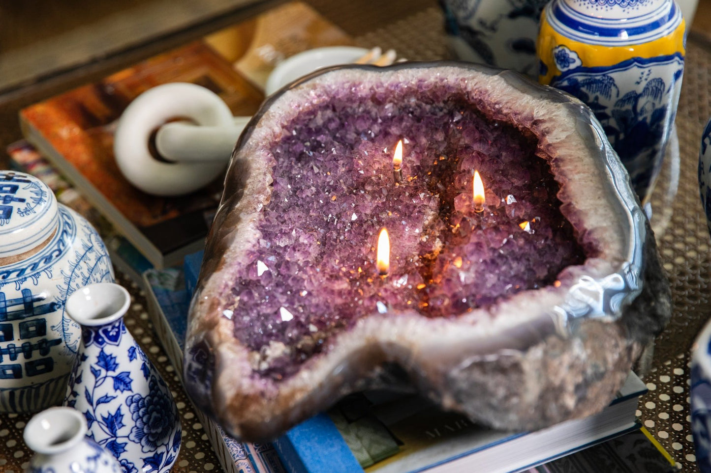 Amethyst Platter Centerpiece Oil Candle (3 wicks)