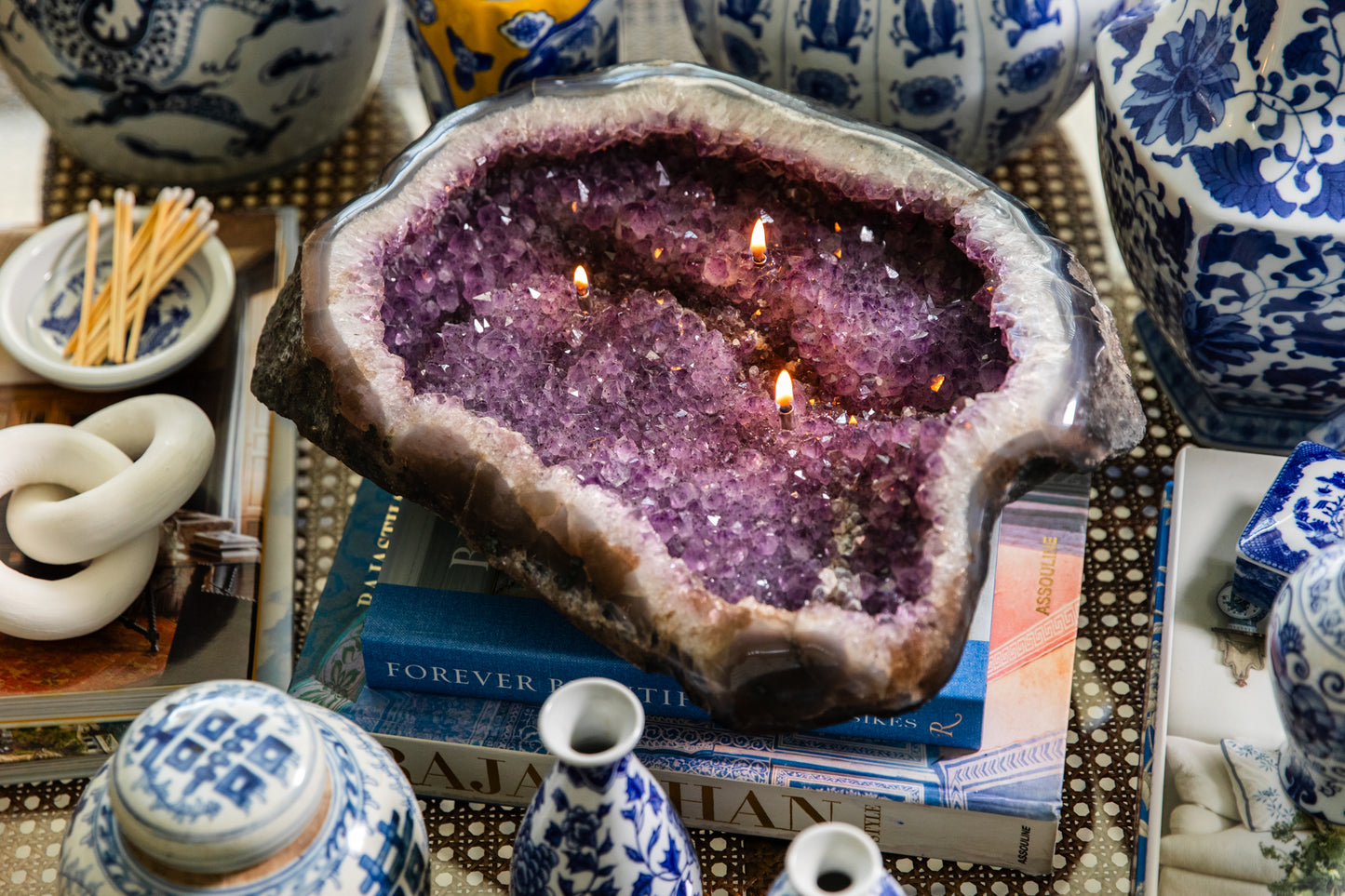 Amethyst Platter Centerpiece Oil Candle (3 wicks)