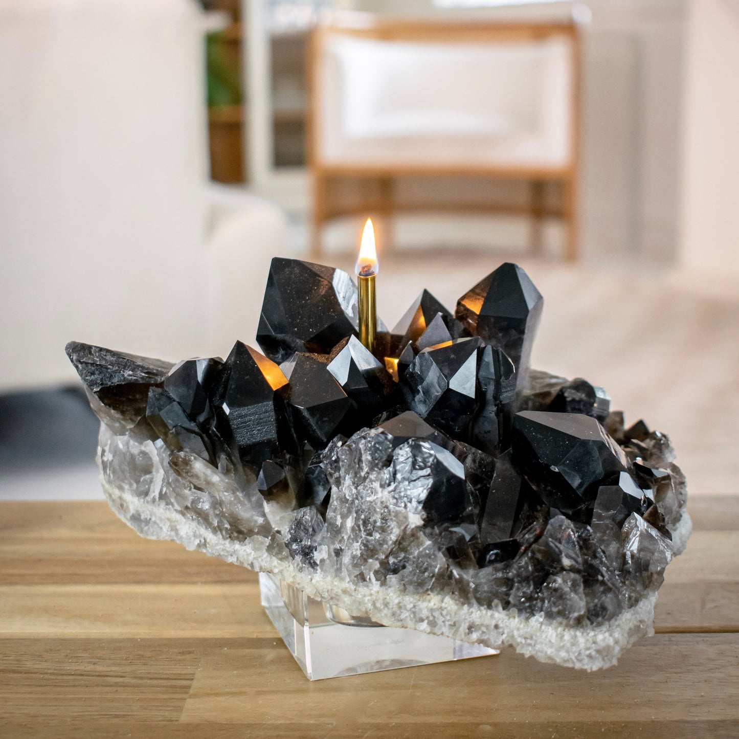 Smoky Quartz Cluster Oil Candle