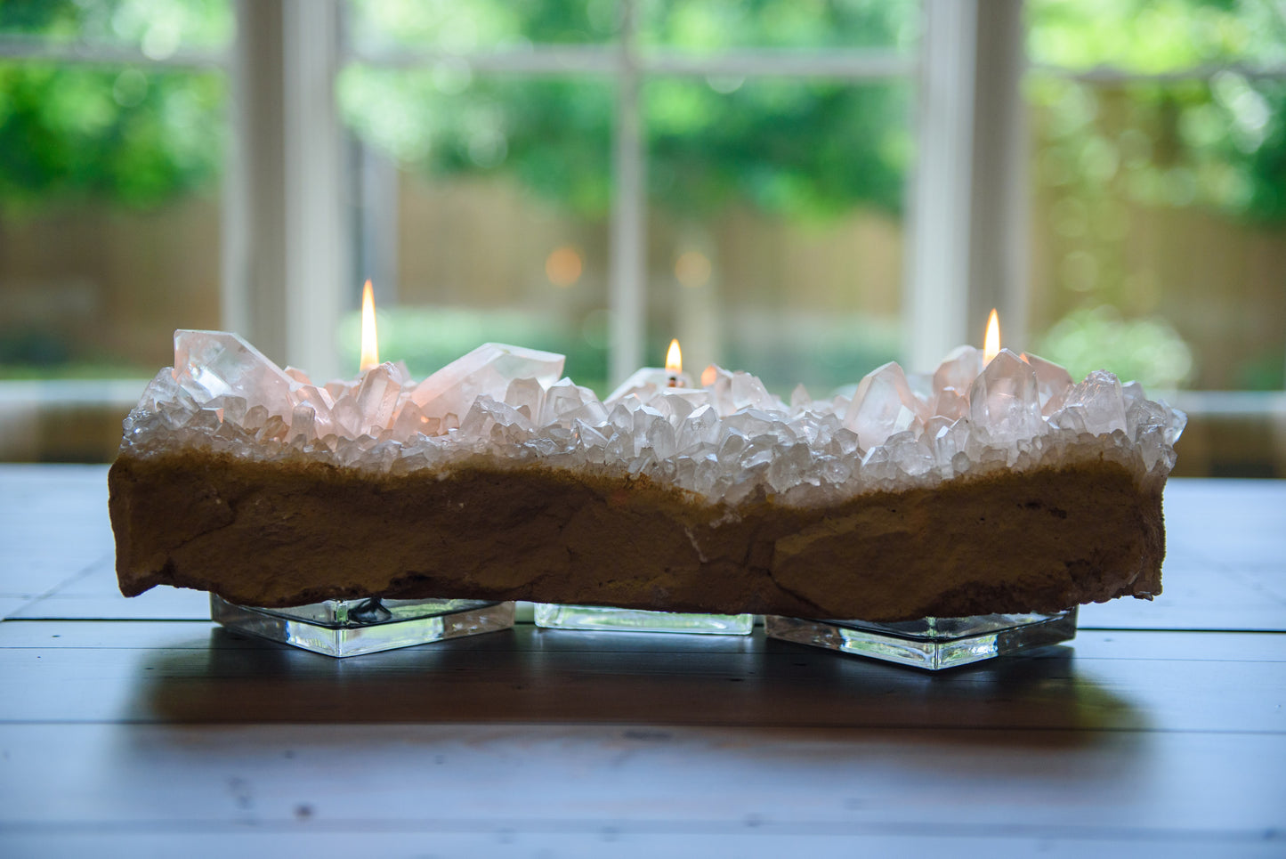 Crystal Quartz Cluster Oil Candle Centerpiece (3 Wicks)