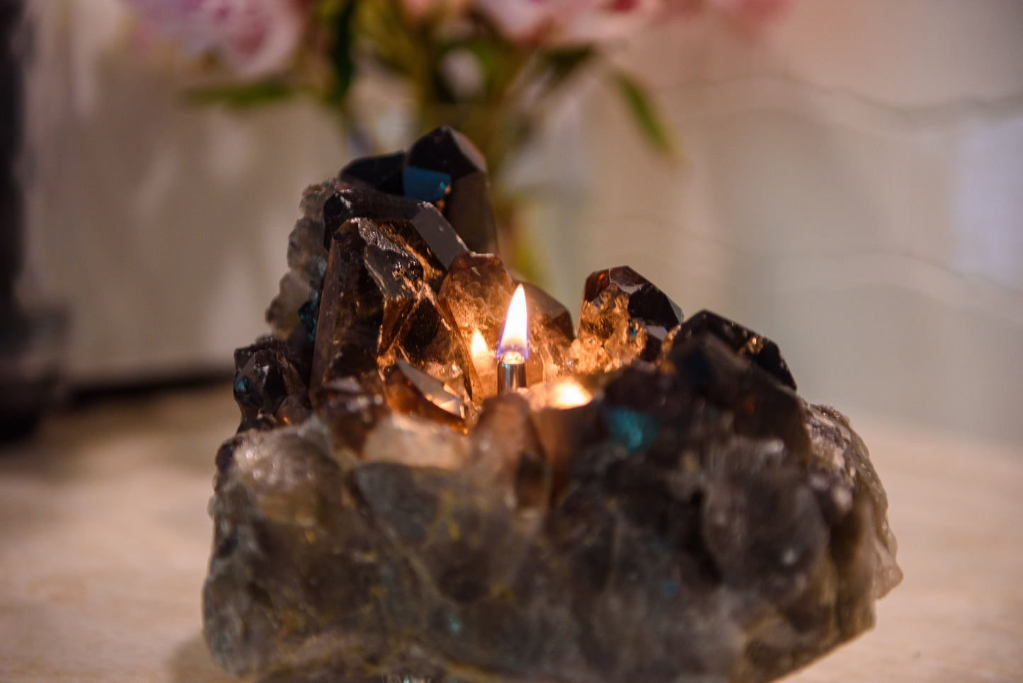 Smoky Quartz Cluster Oil Candle