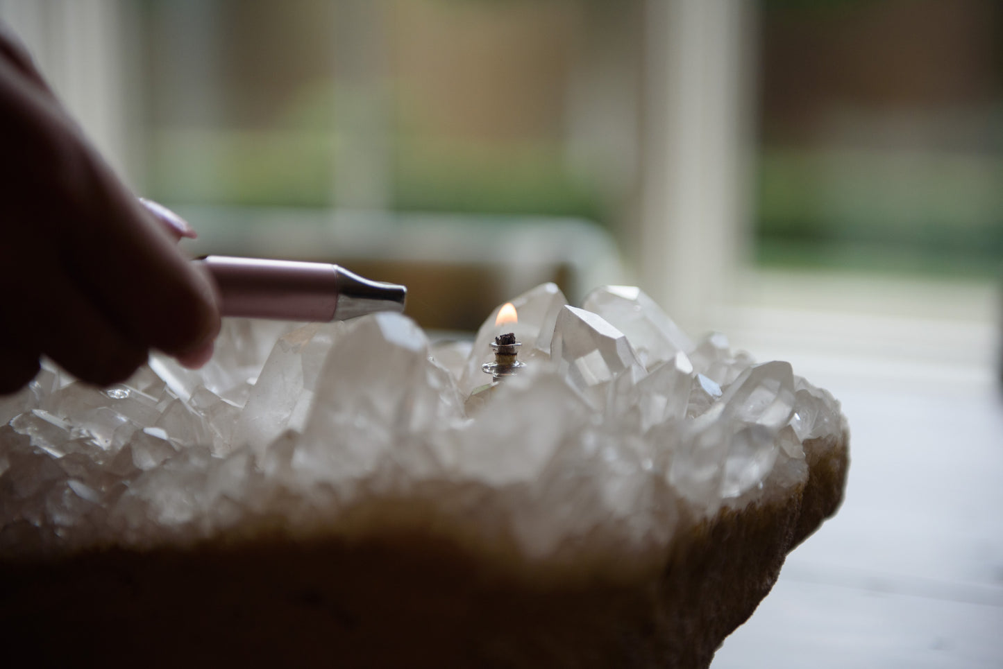 Crystal Quartz Cluster Oil Candle Centerpiece (3 Wicks)
