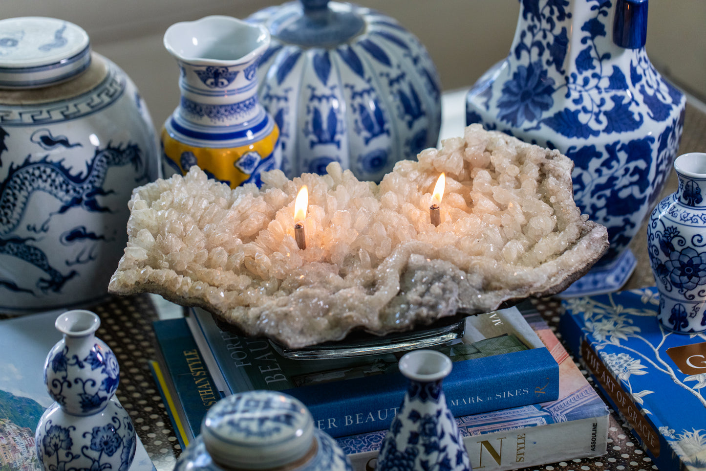 Creamy Calcite Centerpiece Oil Candle (2 wicks)