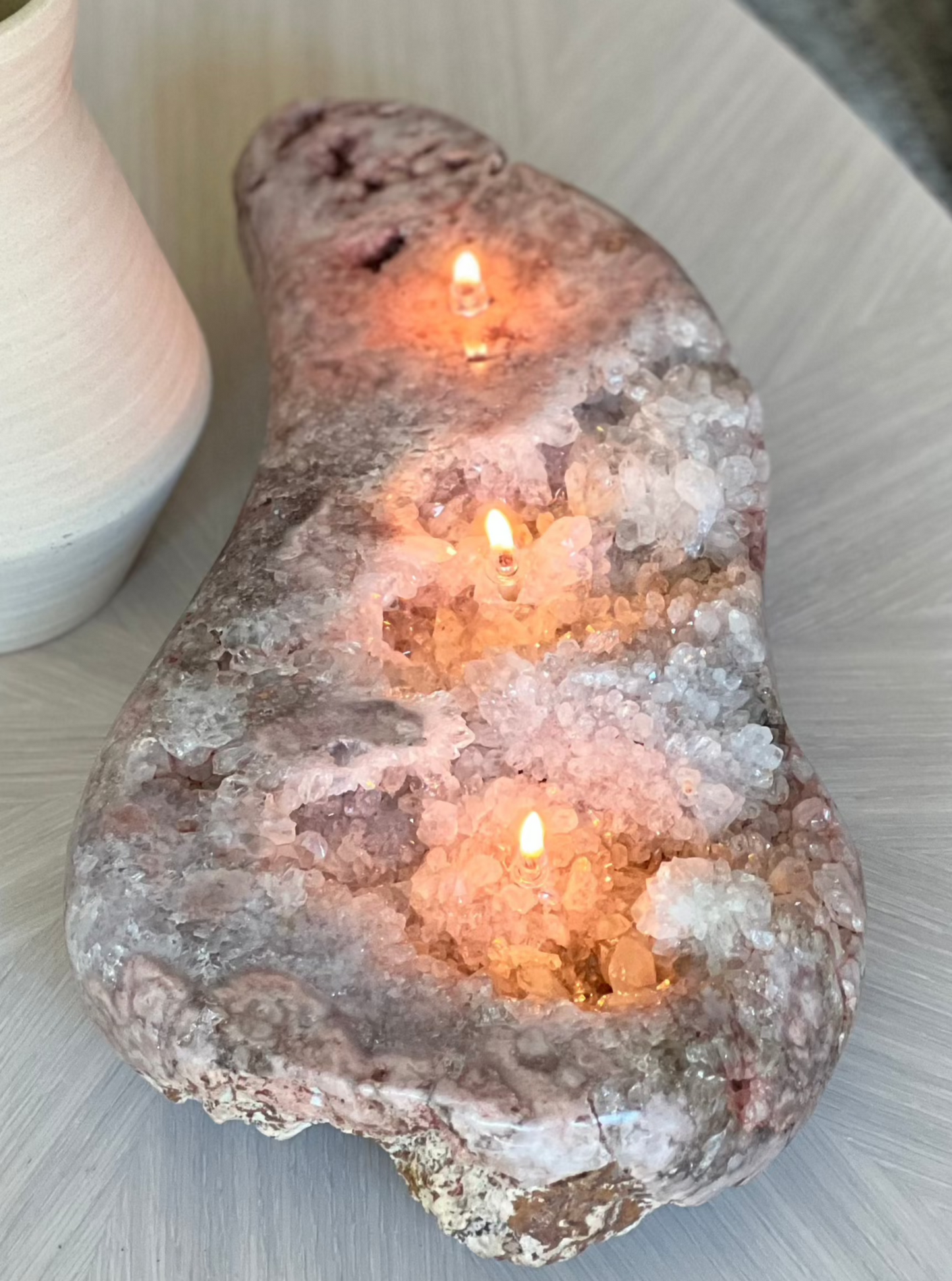 Pink Amethyst Oil Candle Centerpiece (3 Wicks)