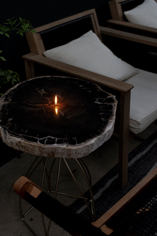 Petrified Wood Candle Side Table
