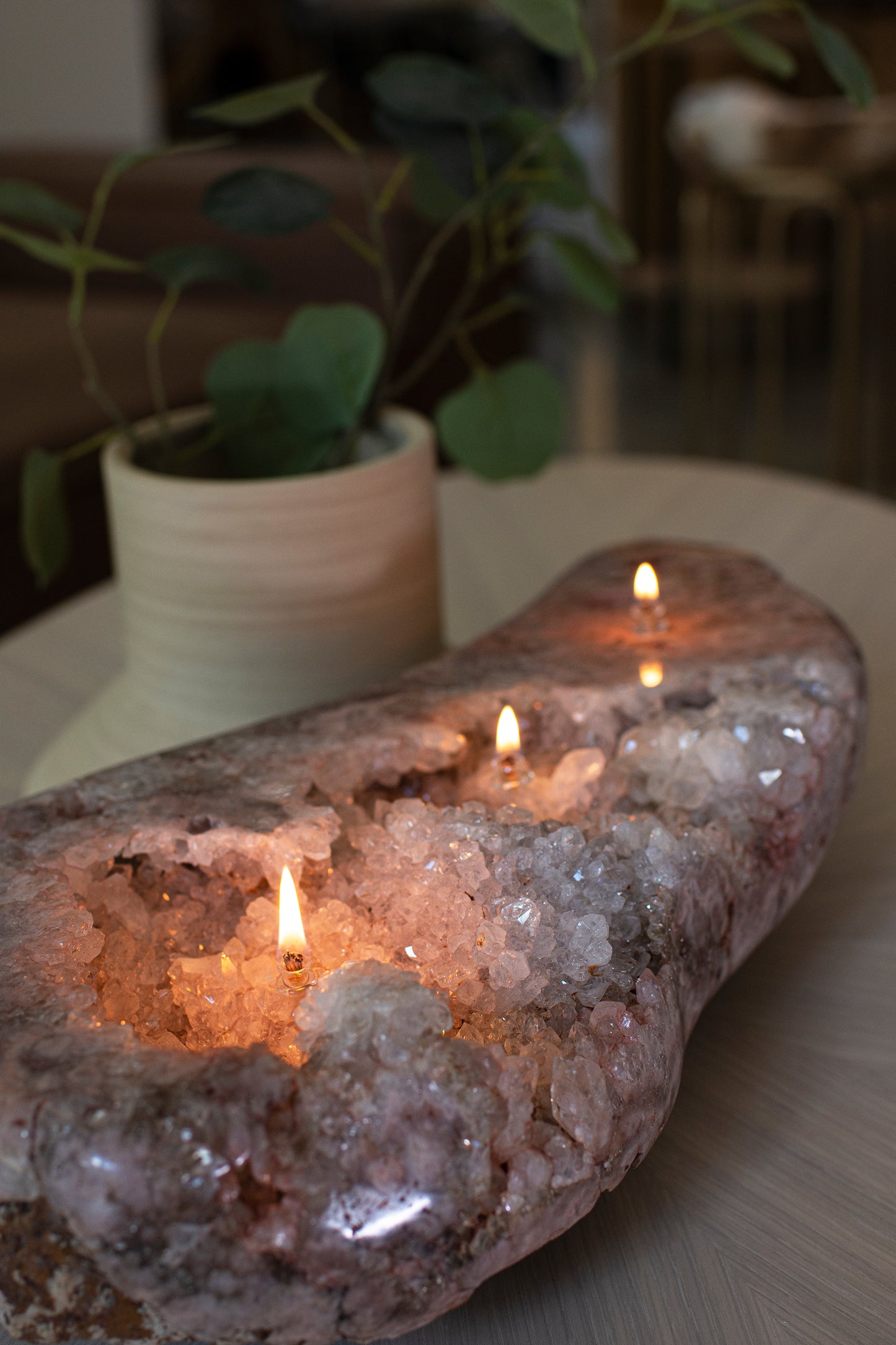 Pink Amethyst Oil Candle Centerpiece (3 Wicks)