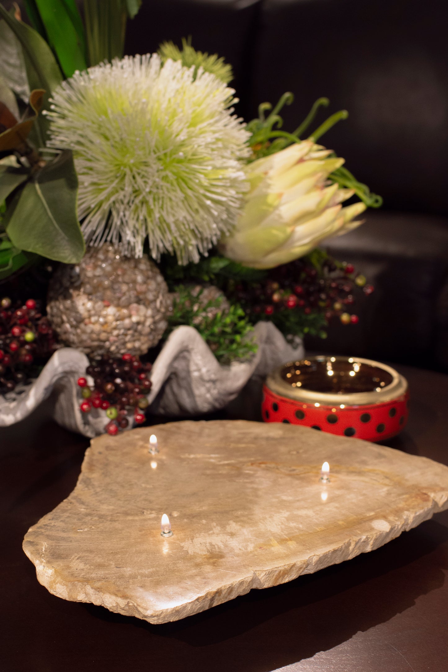 Petrified Wood Platter Oil Candle