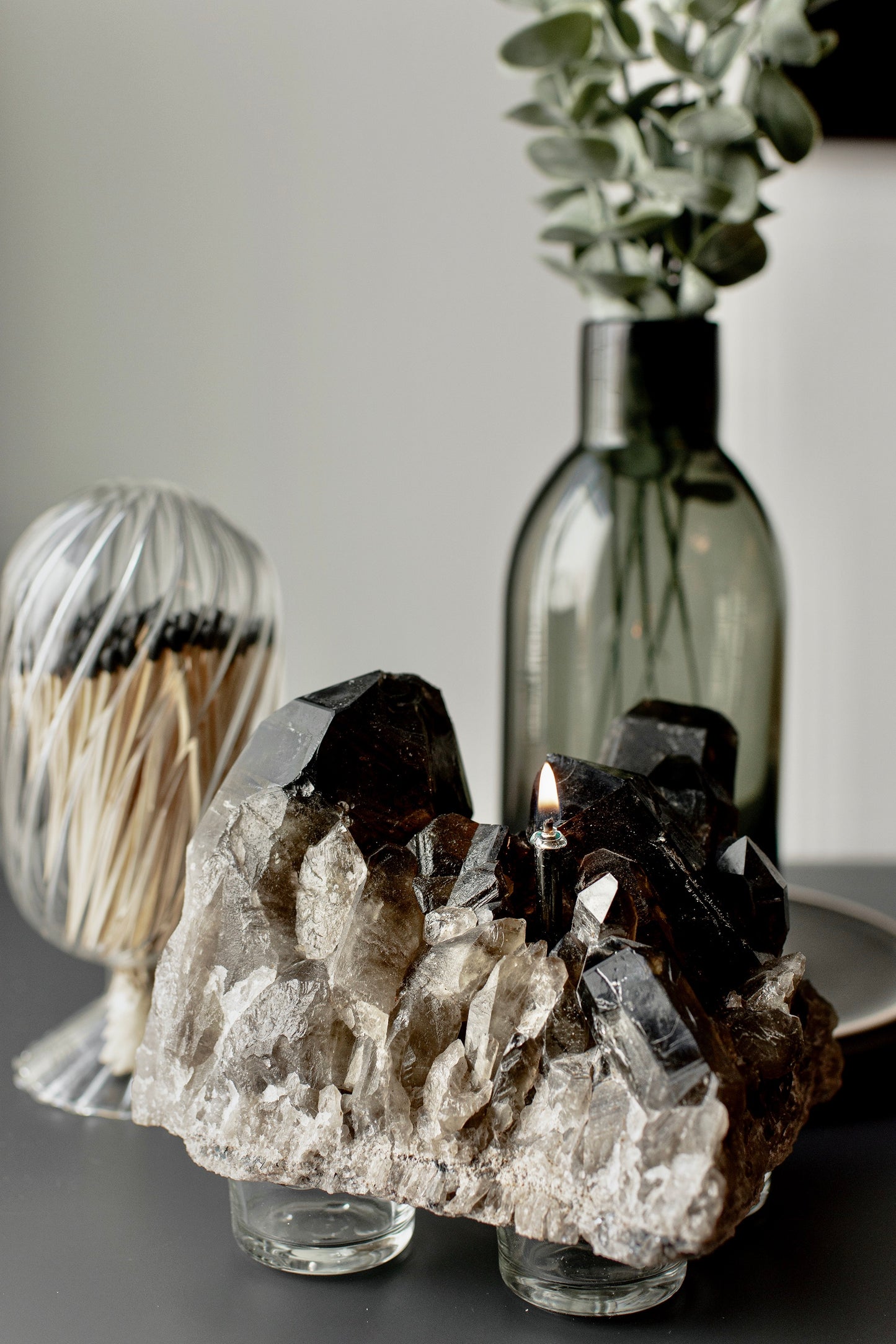 Smoky Quartz Black Cluster Oil Candle