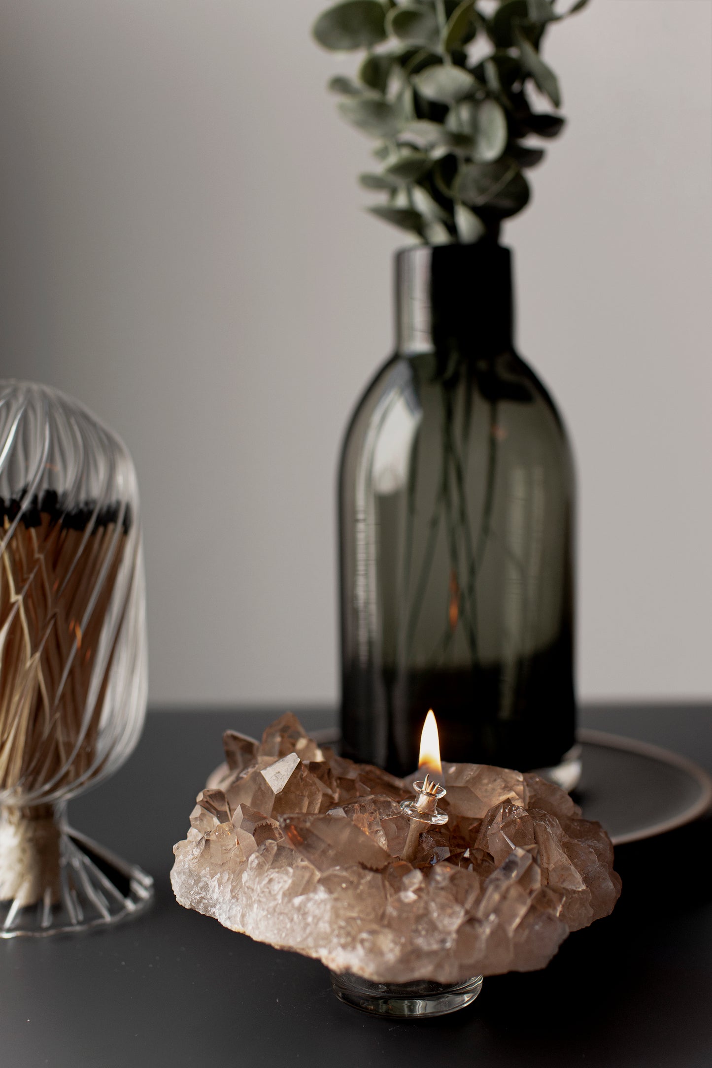 Smoky Quartz Gray Cluster Oil Candle