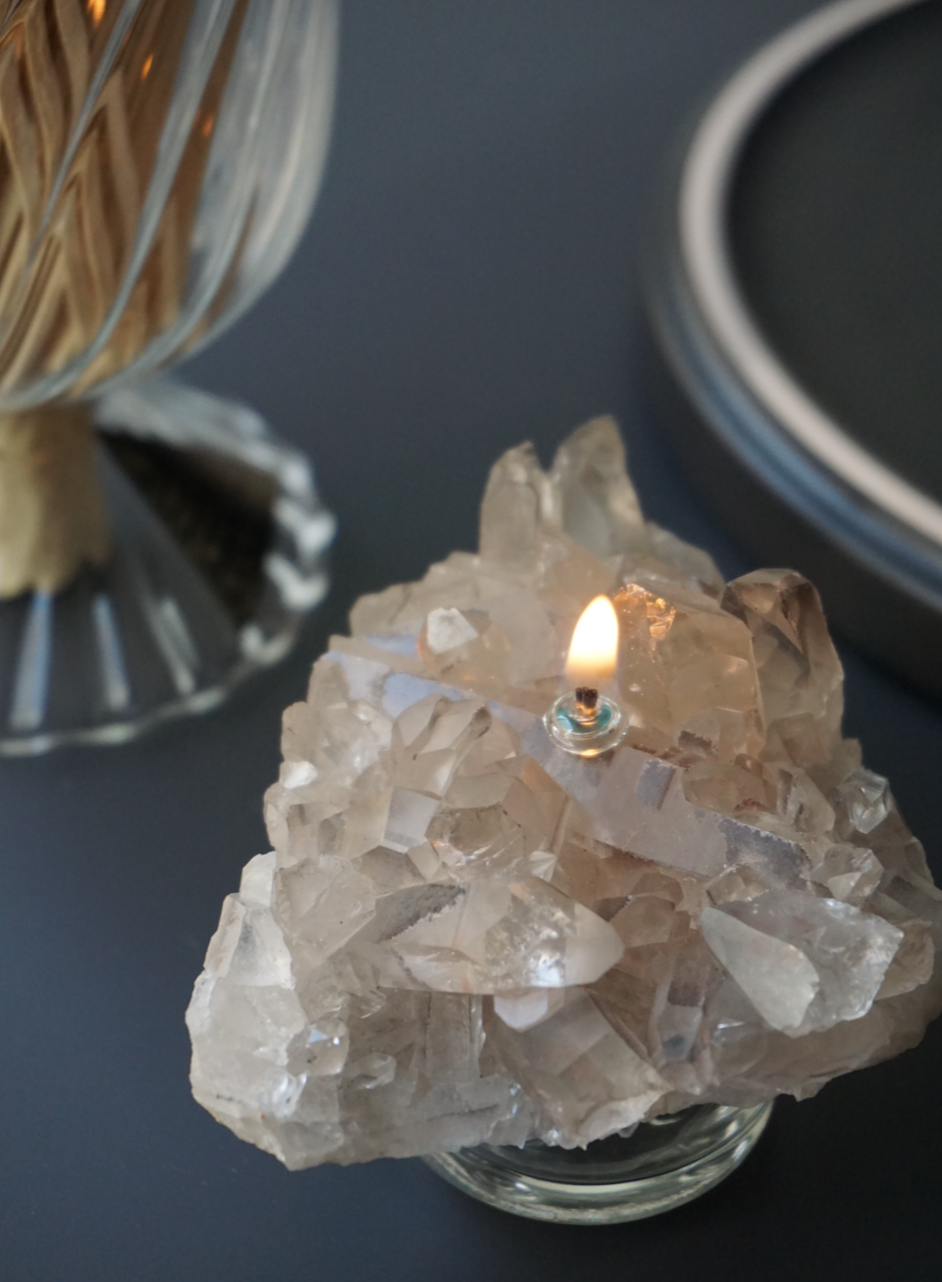 Smoky Quartz Gray Cluster Oil Candle