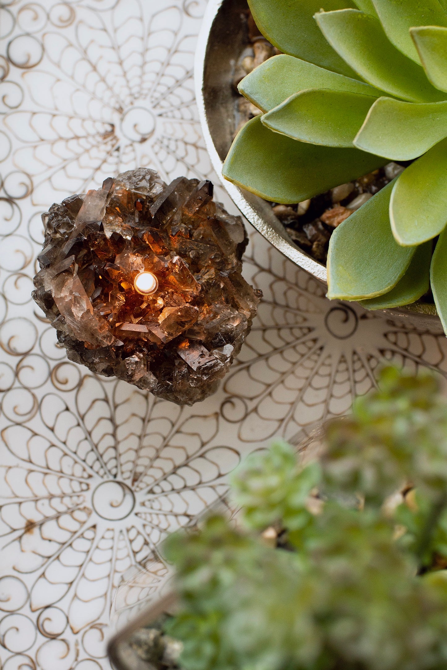 Smoky Quartz Black Cluster Oil Candle