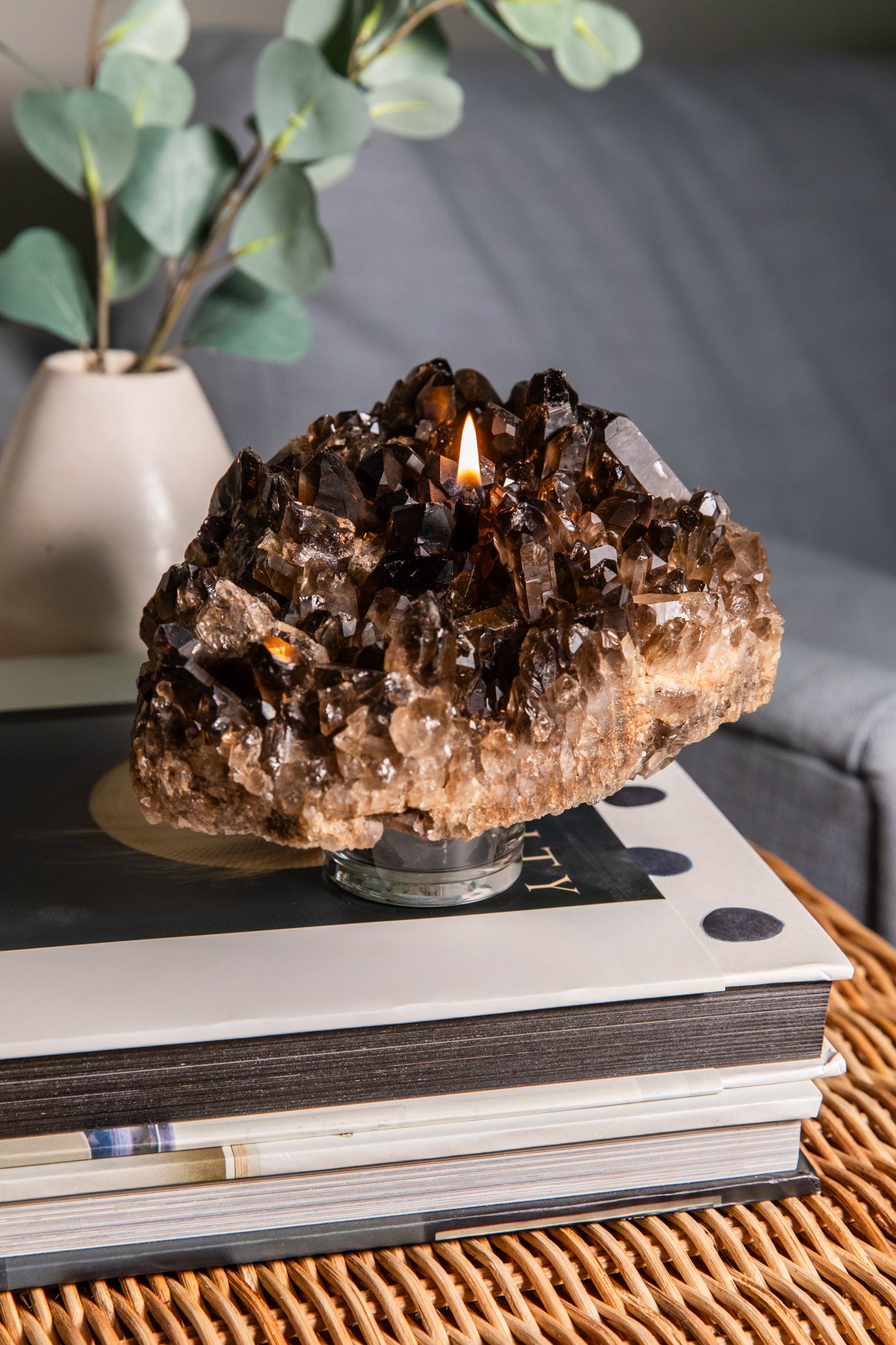 Smoky Quartz Cluster Oil Candle