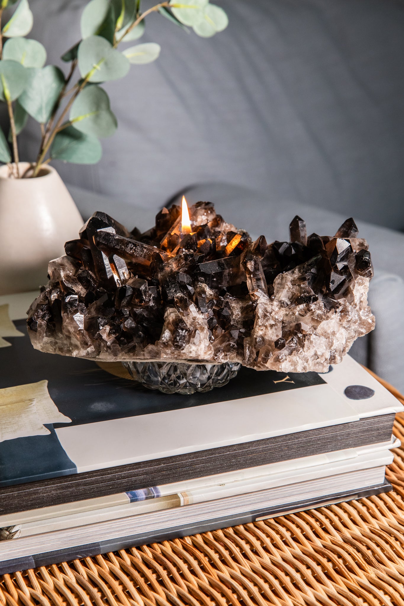 Smoky Quartz Cluster Oil Candle
