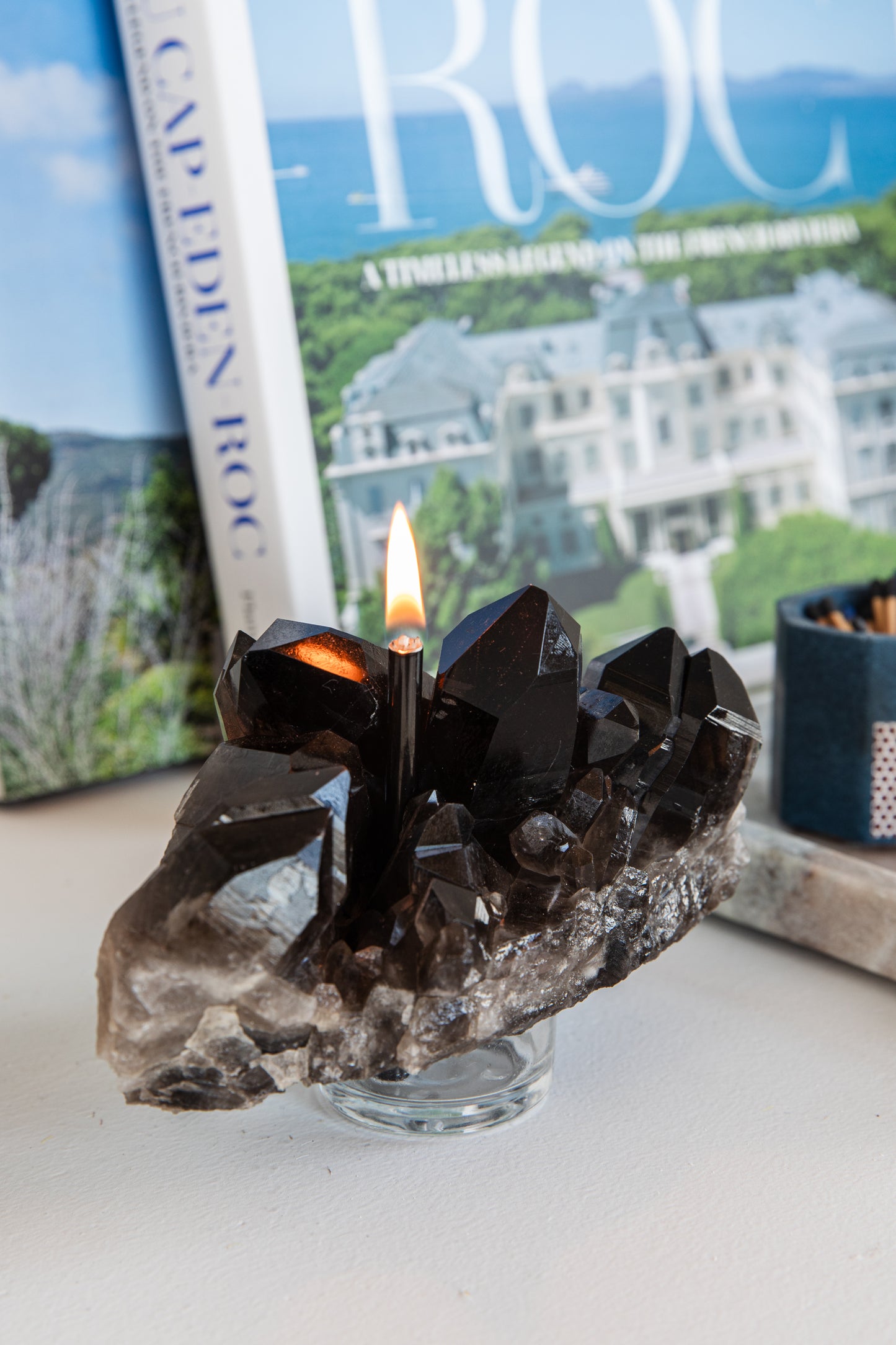 Smoky Quartz Cluster Oil Candle