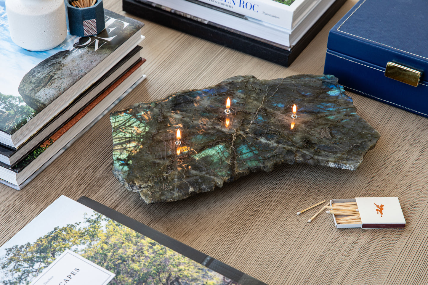 Labradorite With Flash Slab Oil Candle