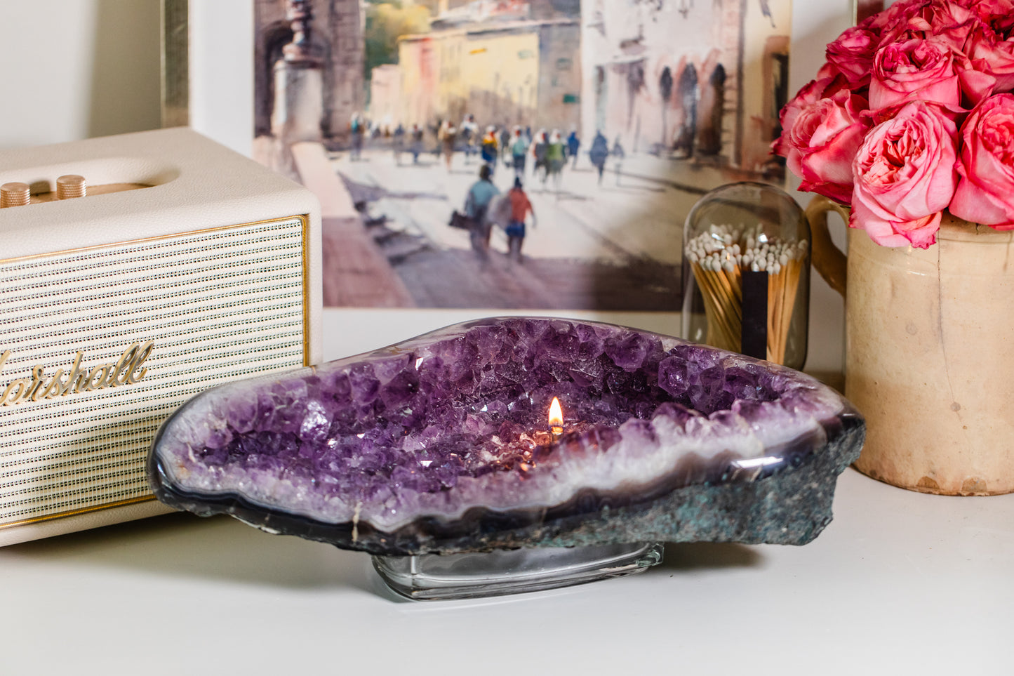 Polished Amethyst Oil Candle (Single Wick)
