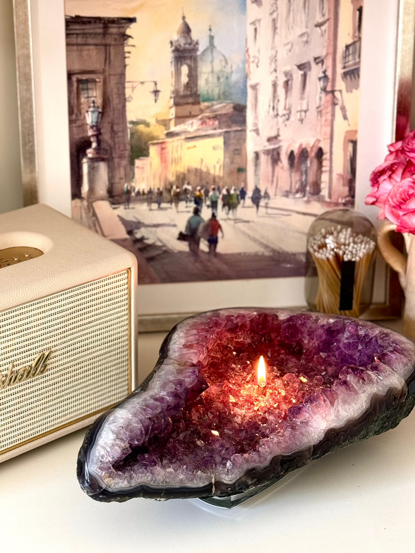 Polished Amethyst Oil Candle (Single Wick)