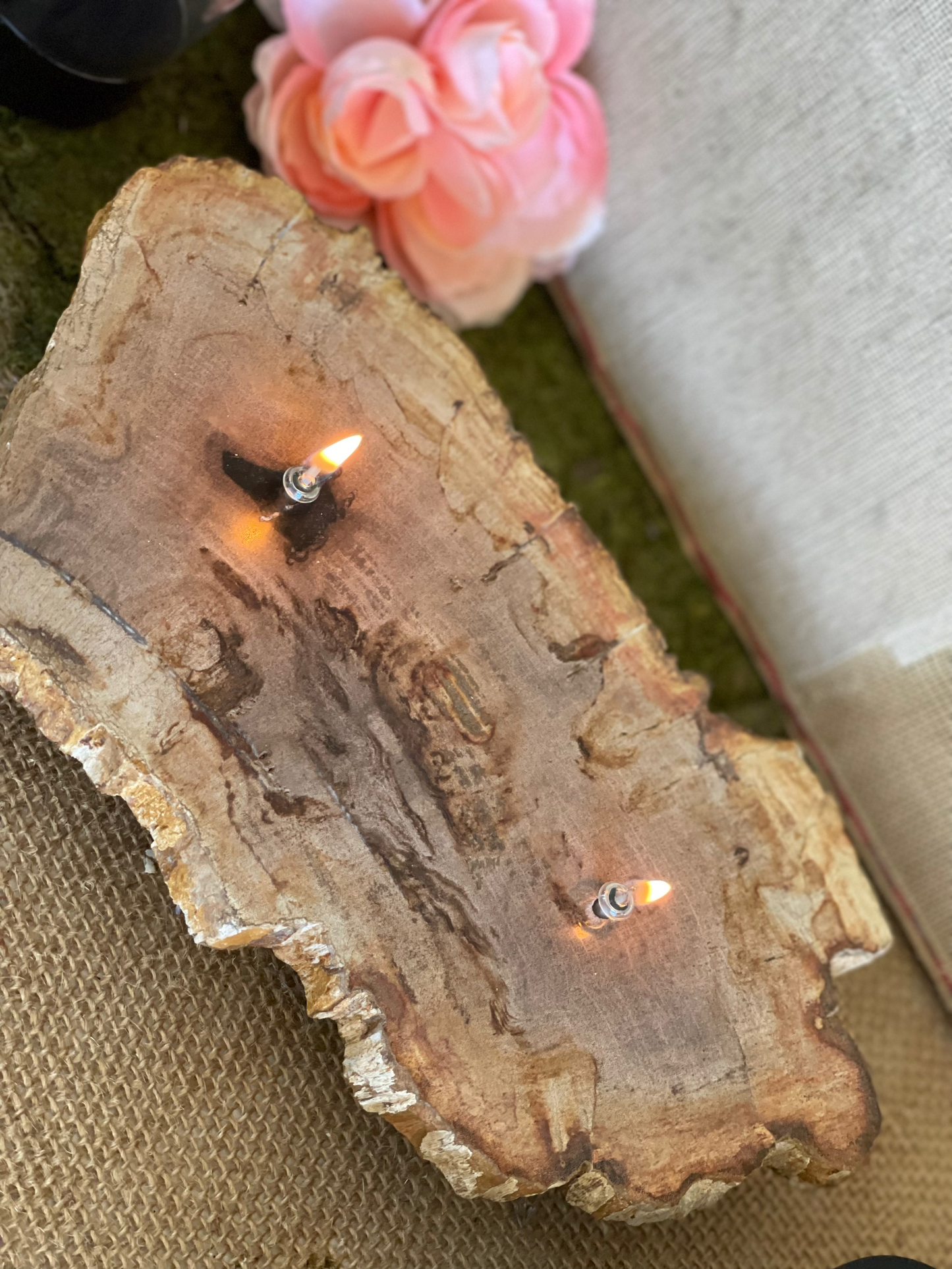 Petrified Wood Platter Oil Candle
