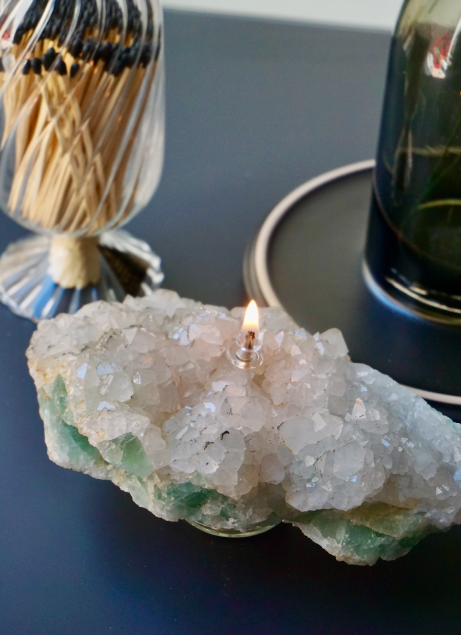 Green Apophyllite Flourite Cluster Oil Candle