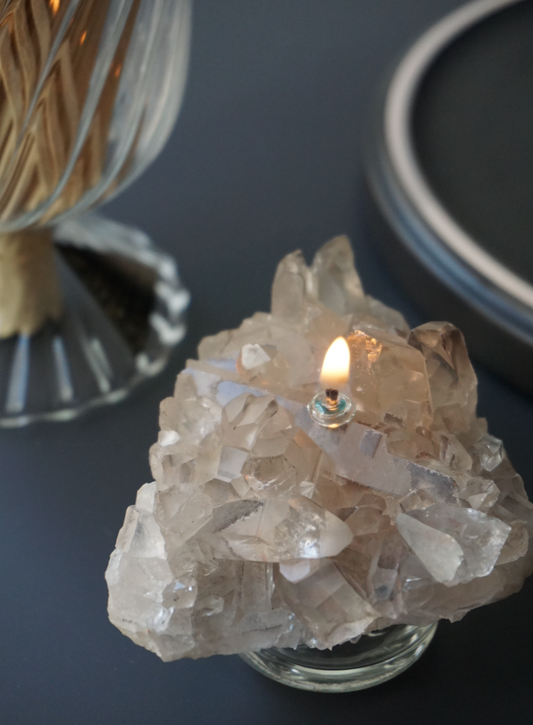 Smoky Quartz Gray Cluster Oil Candle