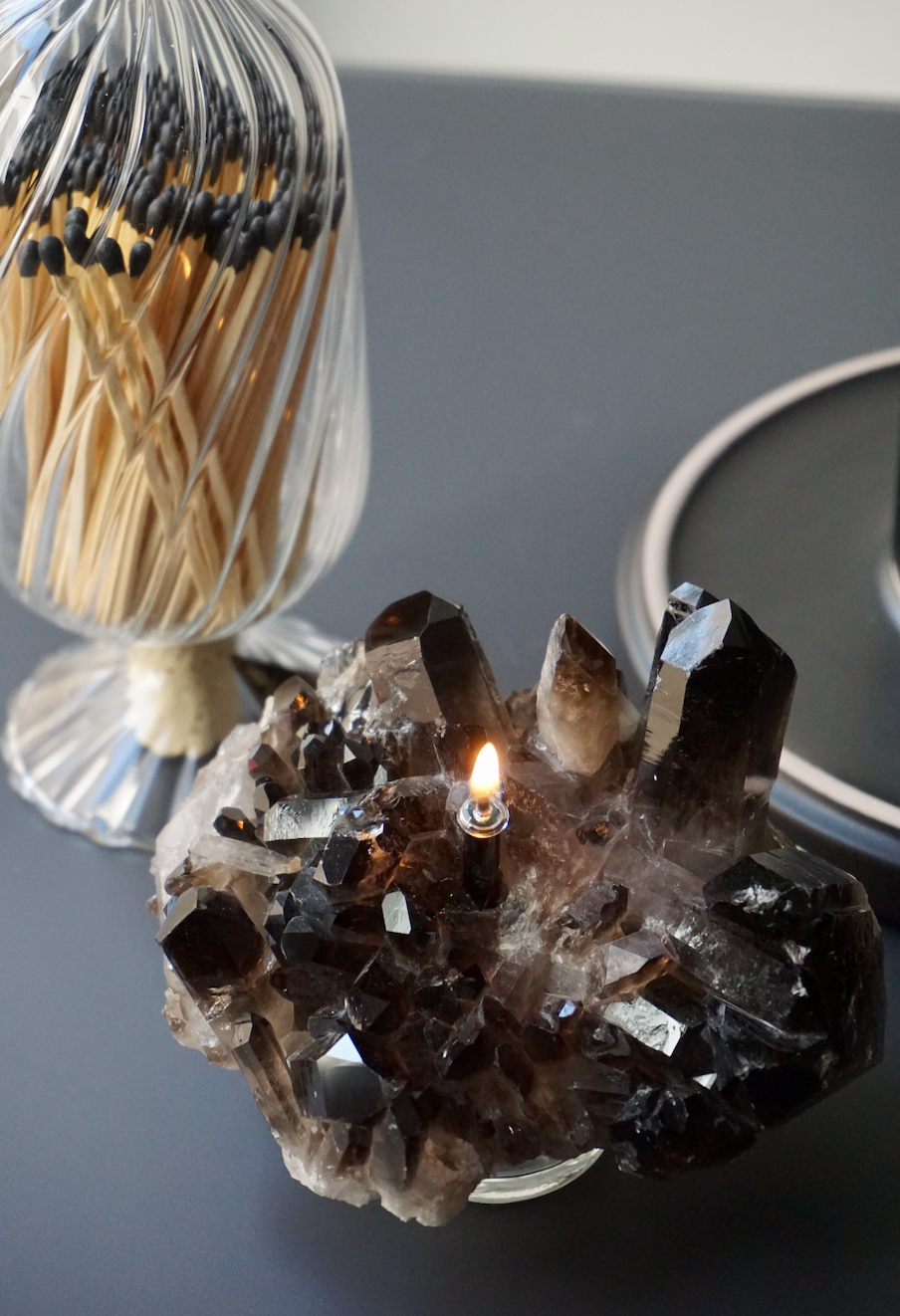 Smoky Quartz Black Cluster Oil Candle