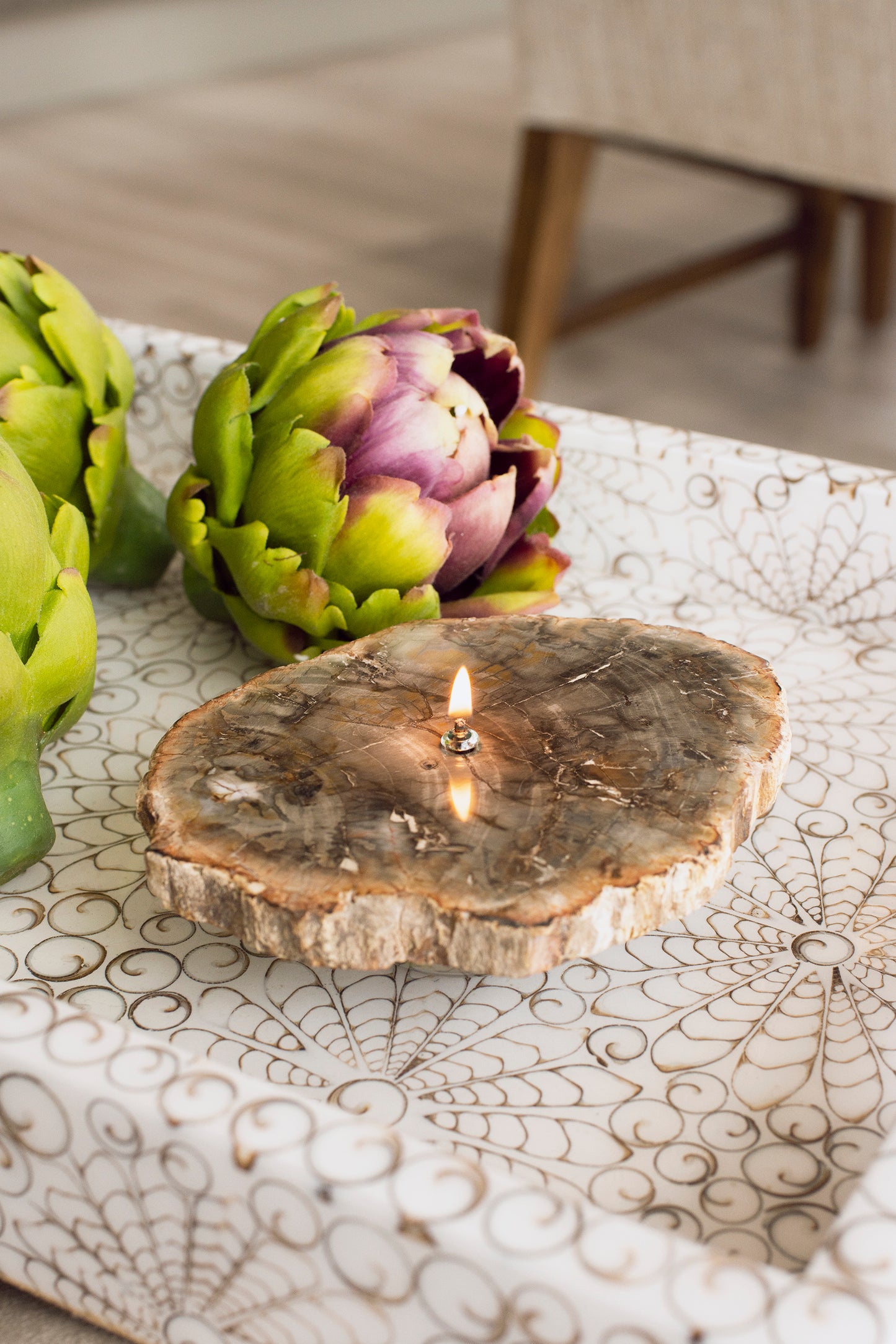 Petrified Wood Slab Oil Candle