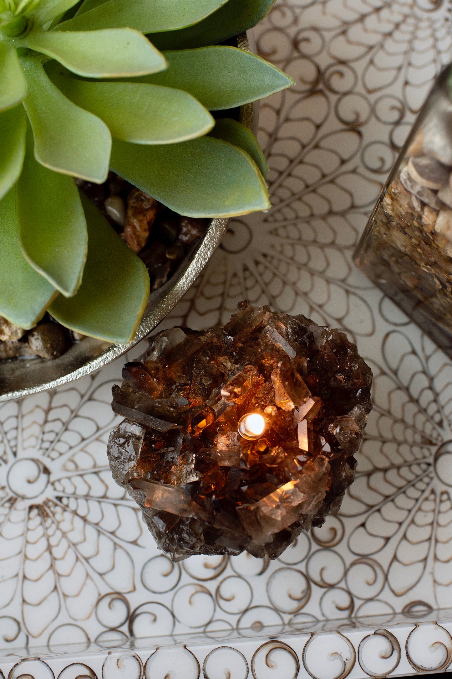 Smoky Quartz Black Cluster Oil Candle