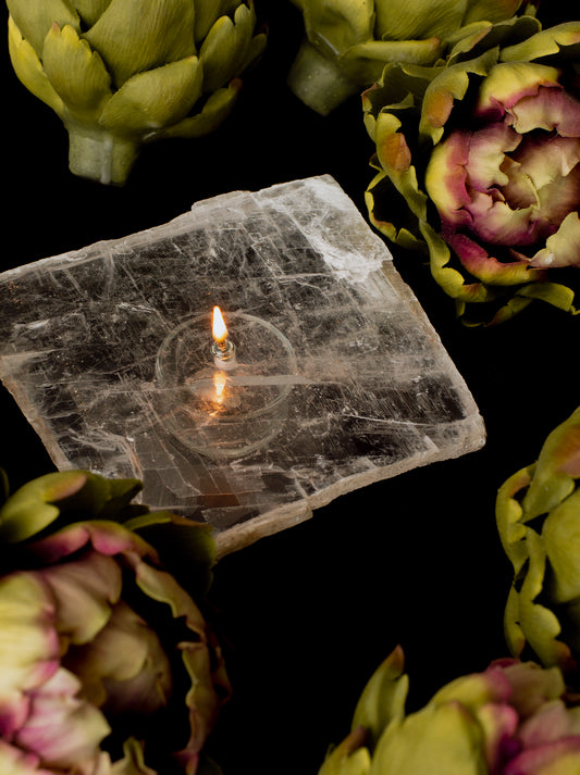 Selenite Raw Slab Oil Candle