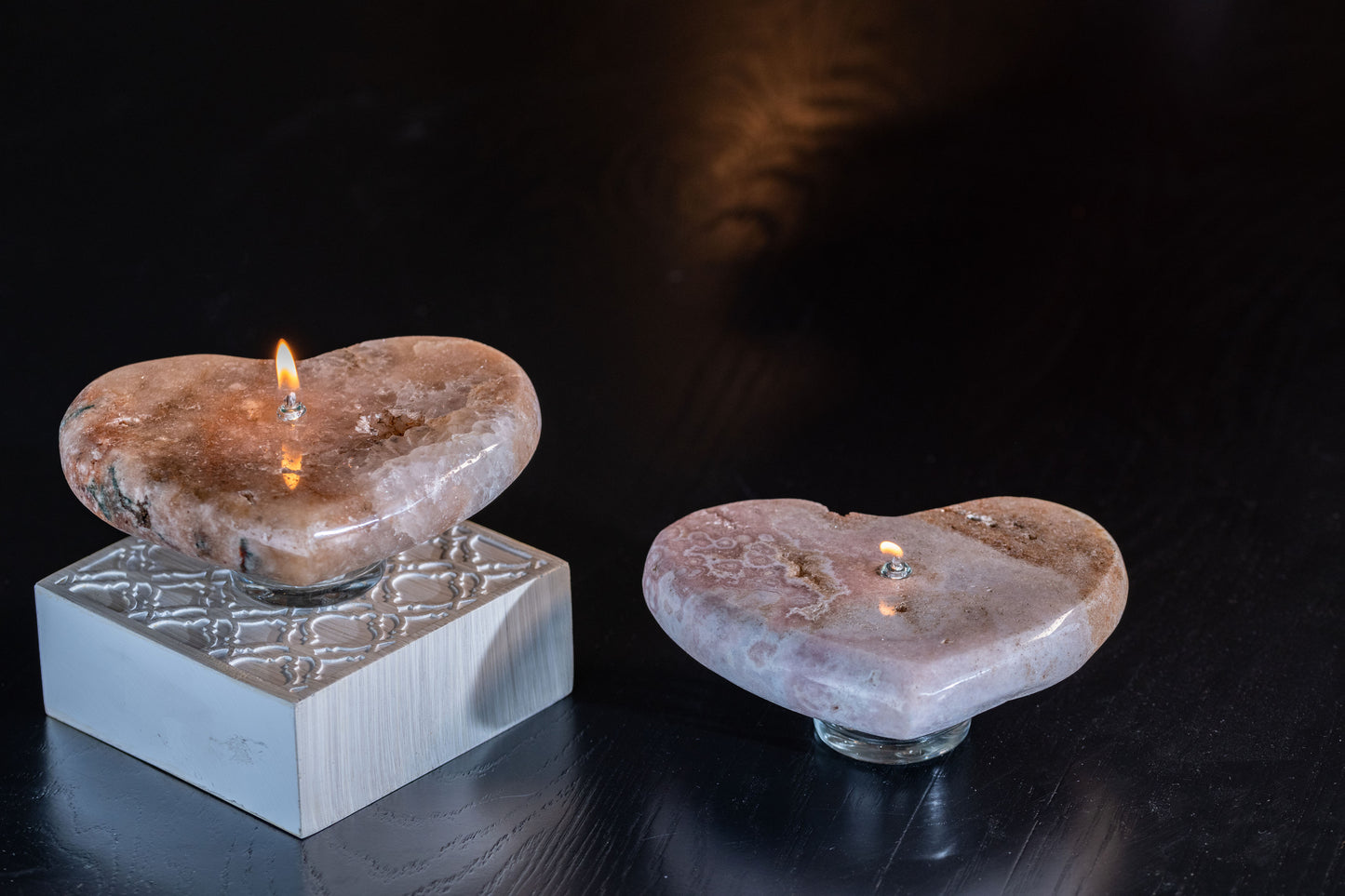 Pink Amethyst Heart Oil Candle